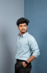 Cotton Shirt for Men | Stylish Slim Fit, Comfortable & Breathable - Steel Blue